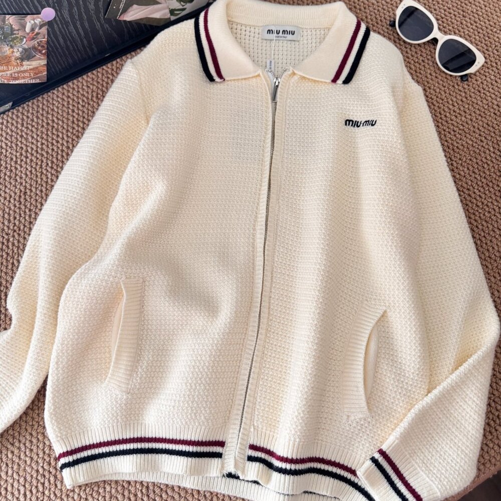 MIU MIU cream knitted cardigan